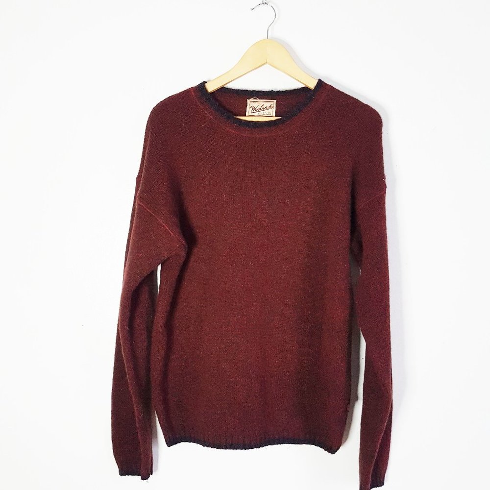 Vintage Woolrich Dark Red Wool Sweater Burgundy Heavy Wool Sweater Size L,